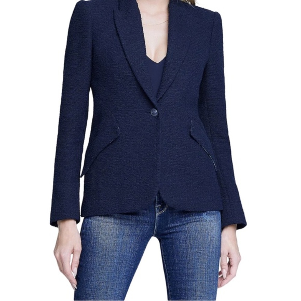L'AGENCE Midnight Blue Chamberlan Single Breasted Tweed Blazer‎ Size 2